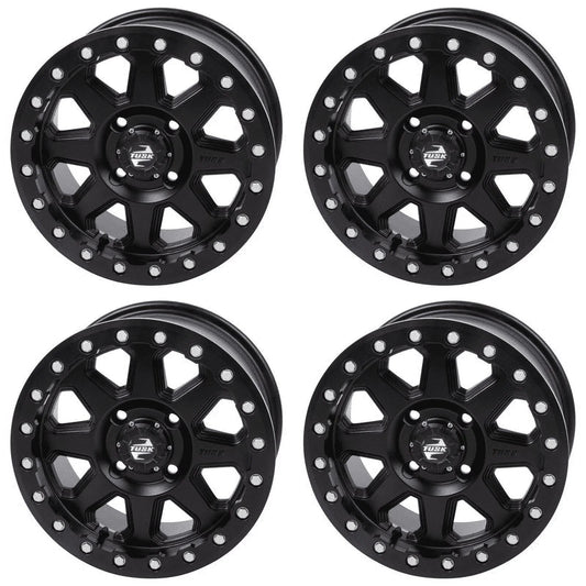 (4 Pack) 4/137 Tusk Uinta Beadlock Wheel 14X7 4.0 + 3.0 Matte Black For Can-Am Defender Hd10 Pro Lone Sizetar 2021-2022