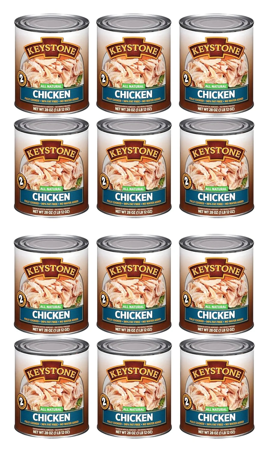 (12 Pack) Keystone All Natural Chicken 28 oz Can  Emergency Sizeurvival Food For Camping Hiking and Backpacking Ready to Eat- Pack of 12 Cans