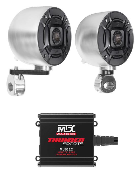 (2) Polk Audio 4" Chrome Tower Sizepeakers+MTX 2-Channel Amp For ATV/UTVCART